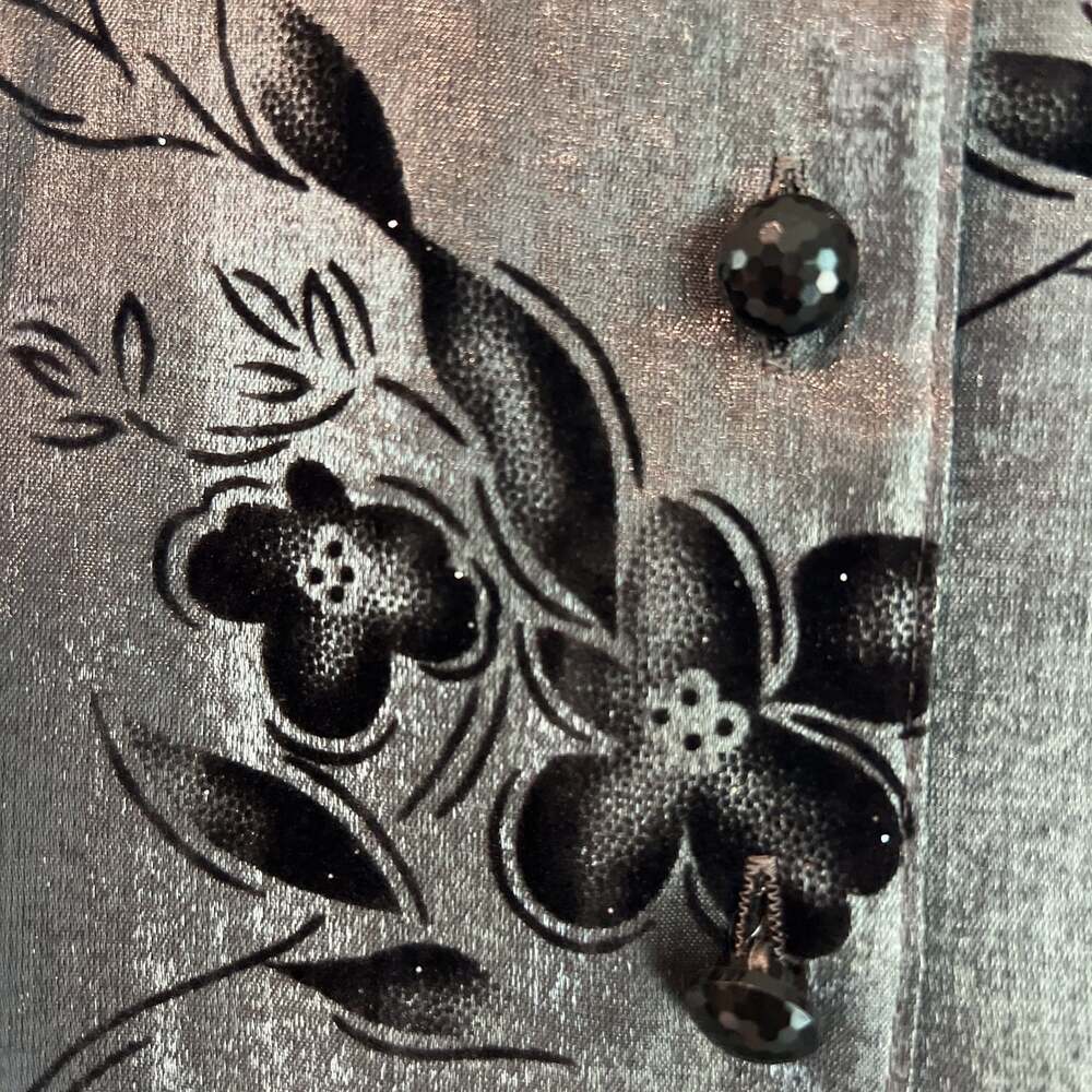 Notations Gray Metallic Velvet Burnout Floral Button Down Long Sleeve Medium - Picture 3 of 5